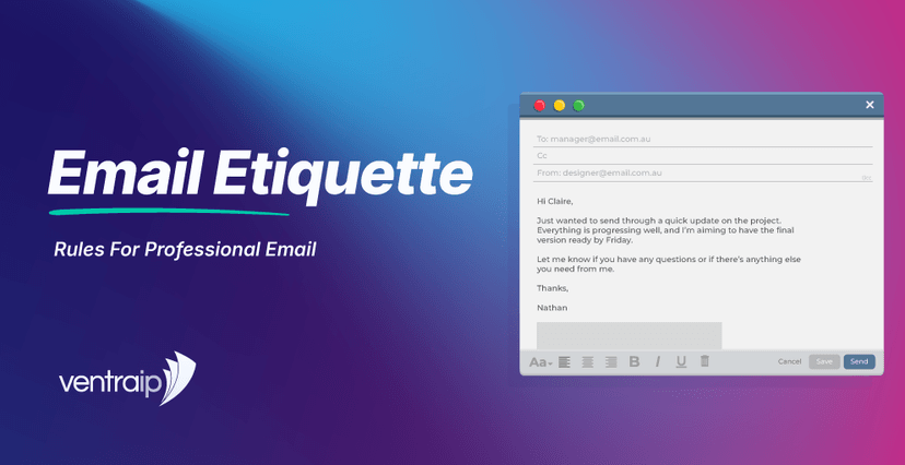 Illustration for a guide to professional email etiquette, showing a business email message being written in an email client with clear and professional communication.