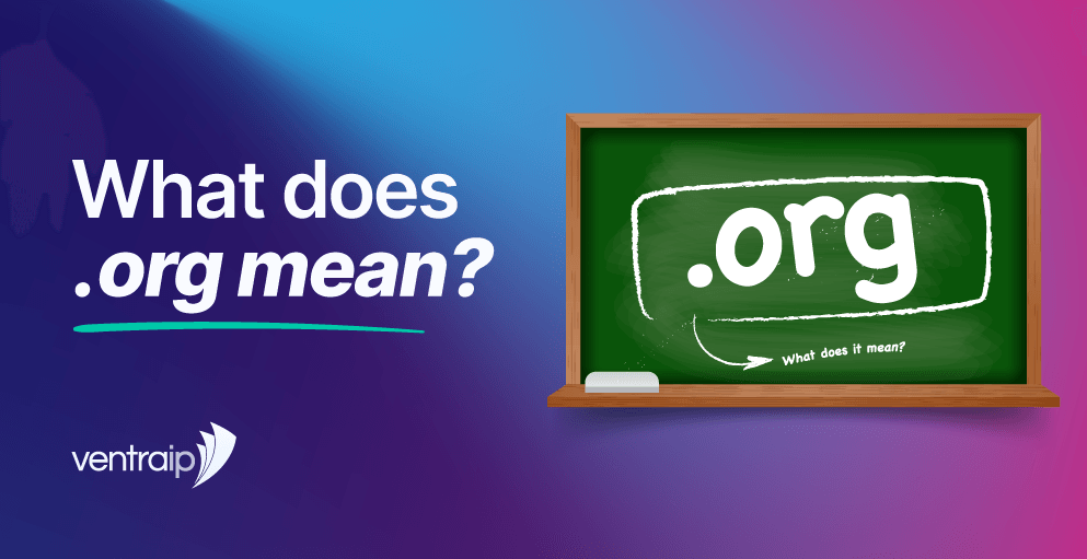 Illustration for a guide explaining what the .org domain extension means, featuring a classroom chalkboard with .org written prominently across it.