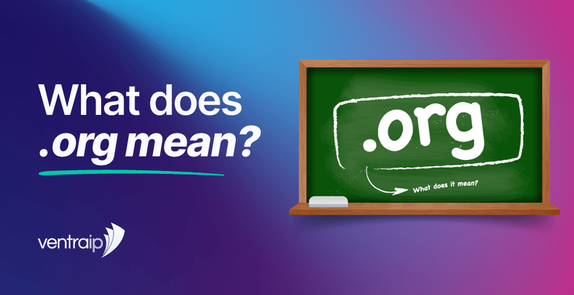 Illustration for a guide explaining what the .org domain extension means, featuring a classroom chalkboard with .org written prominently across it.
