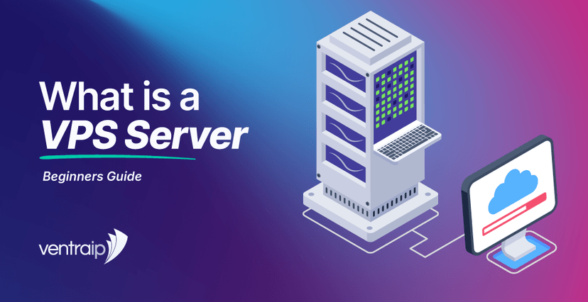 Illustration for a beginner's guide to VPS hosting, showing a virtual private server connected to a computer and representing how VPS technology works.