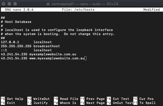Mac OSX update hosts file