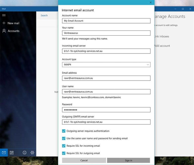 Windows Mail email software setup VentraIP Australia