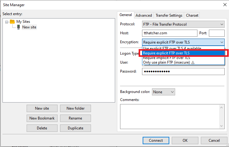 FIlezilla - Enable TLS