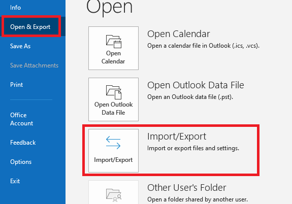 Outlook - Import and Export