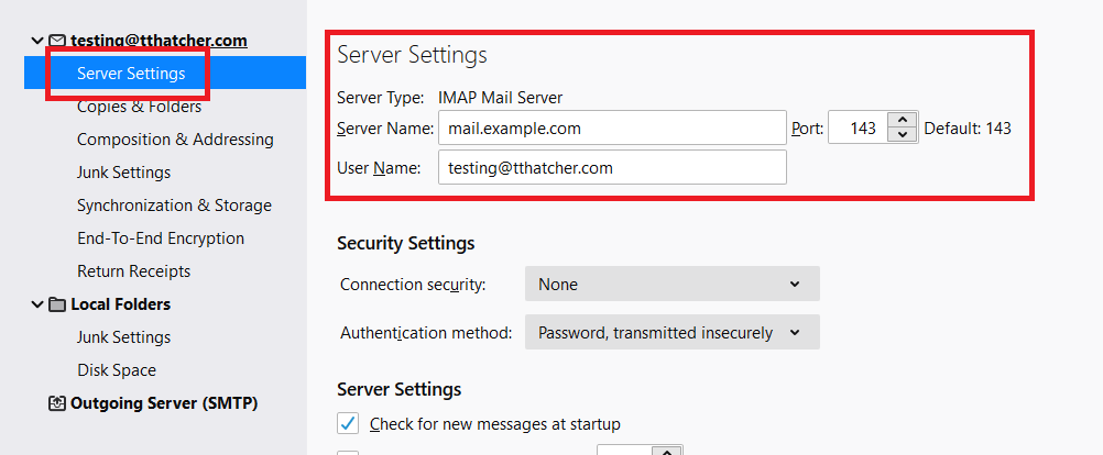 Thunderbird Email Server Settings