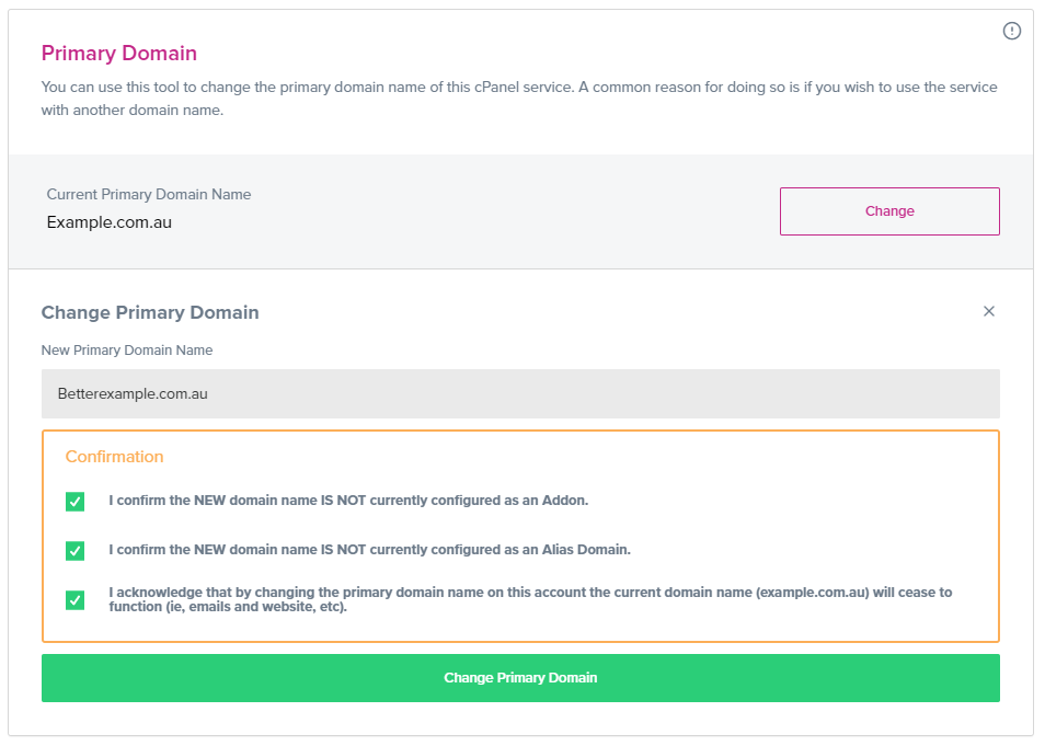 Changing your primary domain