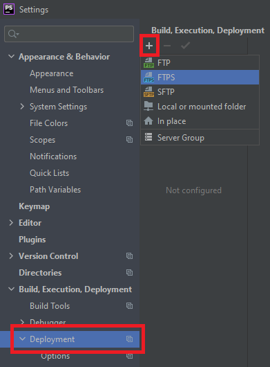 PHP Storm - Deployment menu