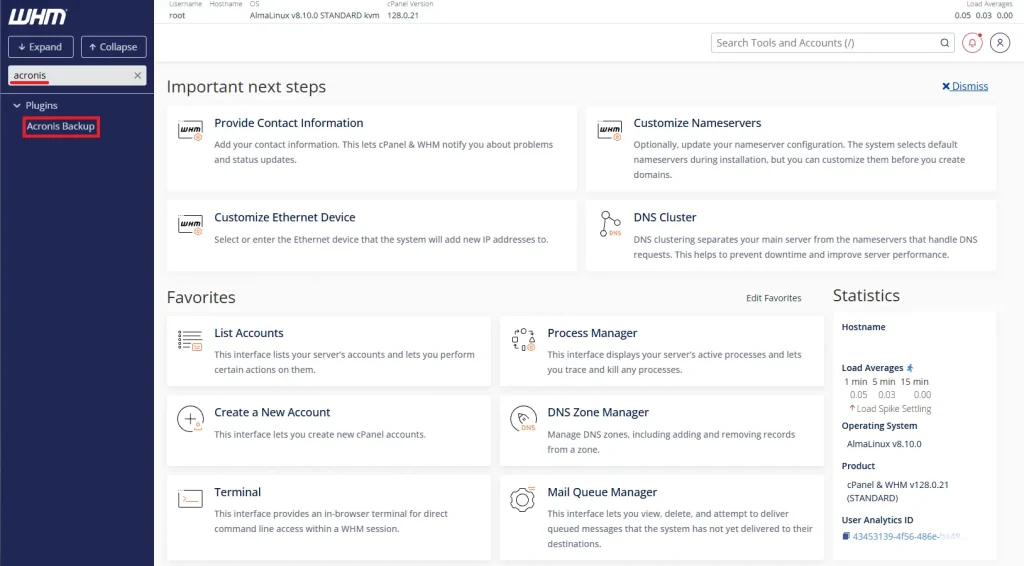 WHM Acronis Plugin