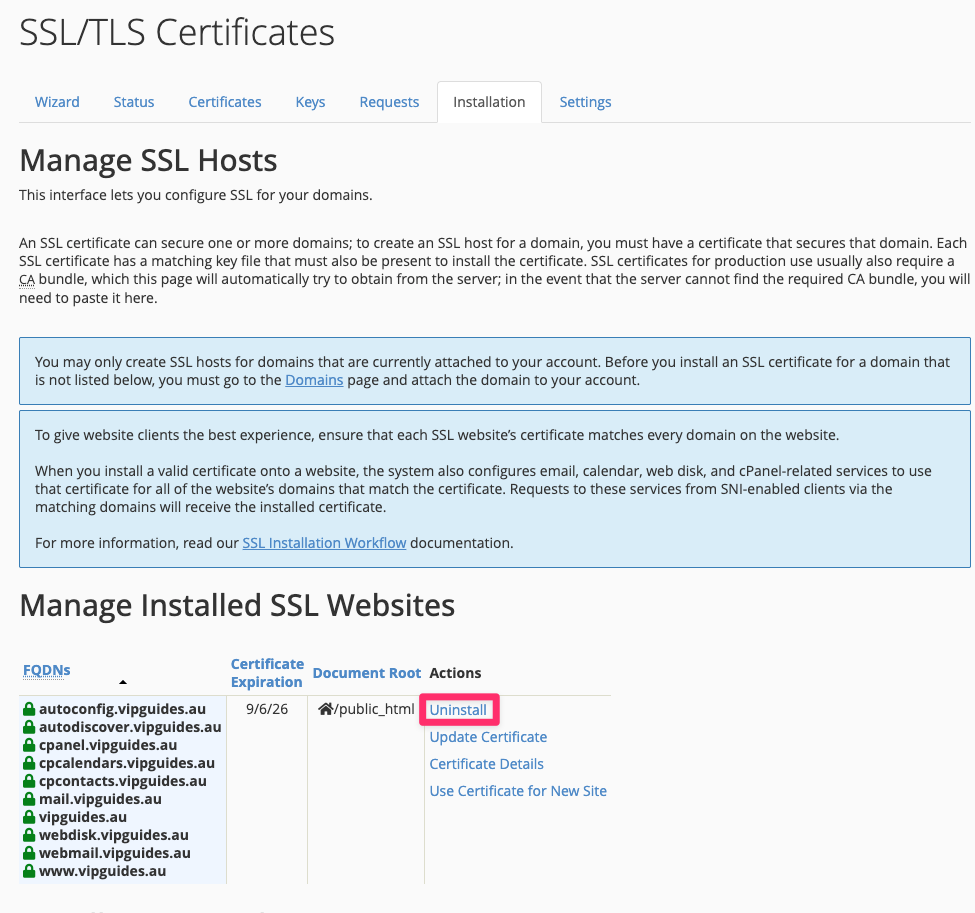 Uninstall SSL certificate