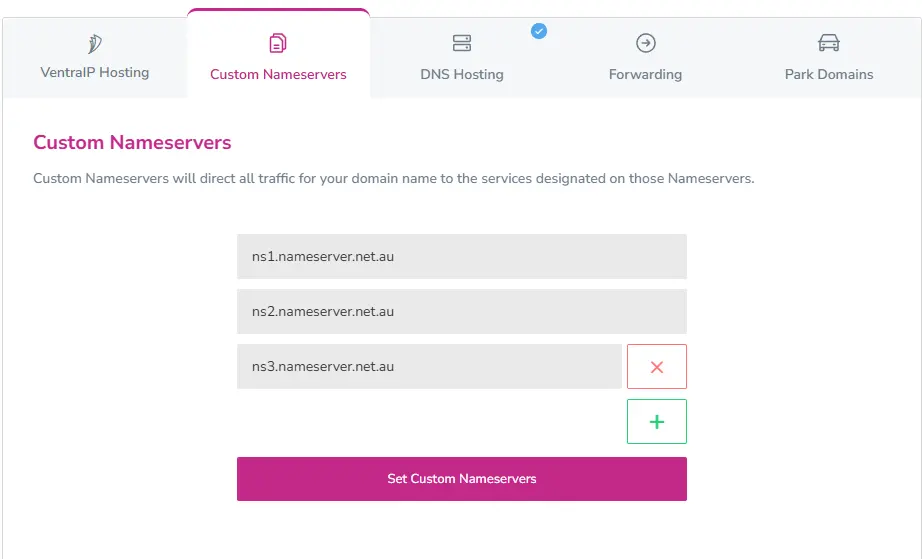 VIPcontrol Custom Nameservers