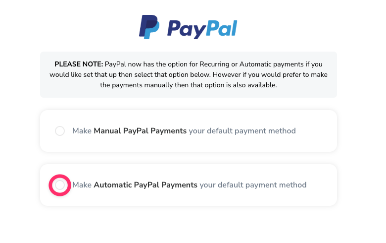 Selecting Automatic option for paypal