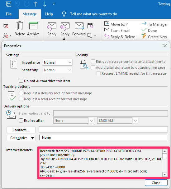 Outlook Classic headers