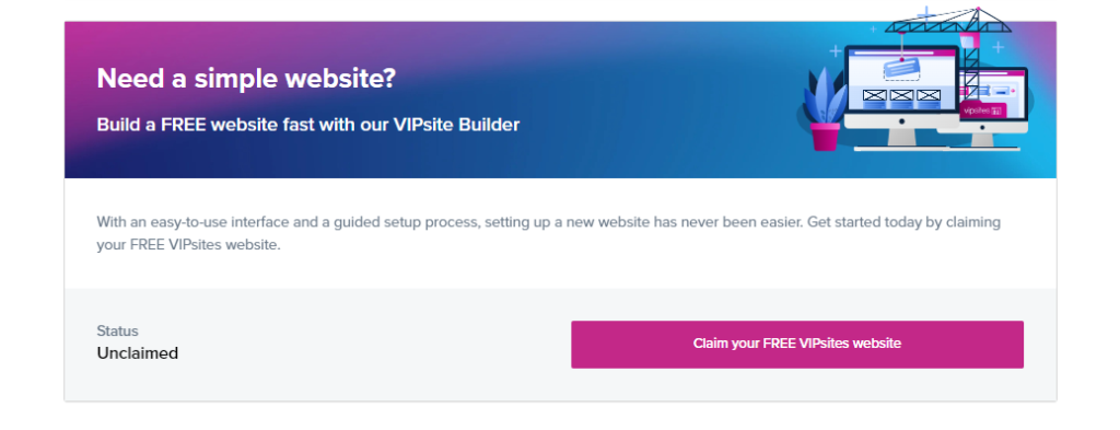 Claim your free drag and drop VIPsites website builder