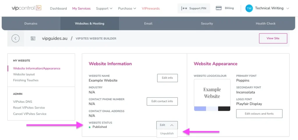 Temporarily disable your drag and drop VIPsites Website 