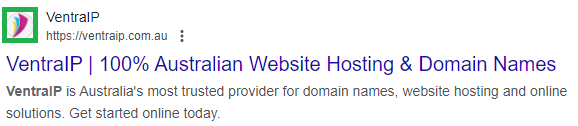 Example of a Google search result for VentraIP, showing the favicon and how it appears.