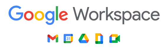 Google Workspace logo with icons of its core apps, including Gmail, Google Calendar, Google Drive, Google Docs, Google Sheets, and Google Meet, representing the suite of productivity tools offered by Google.