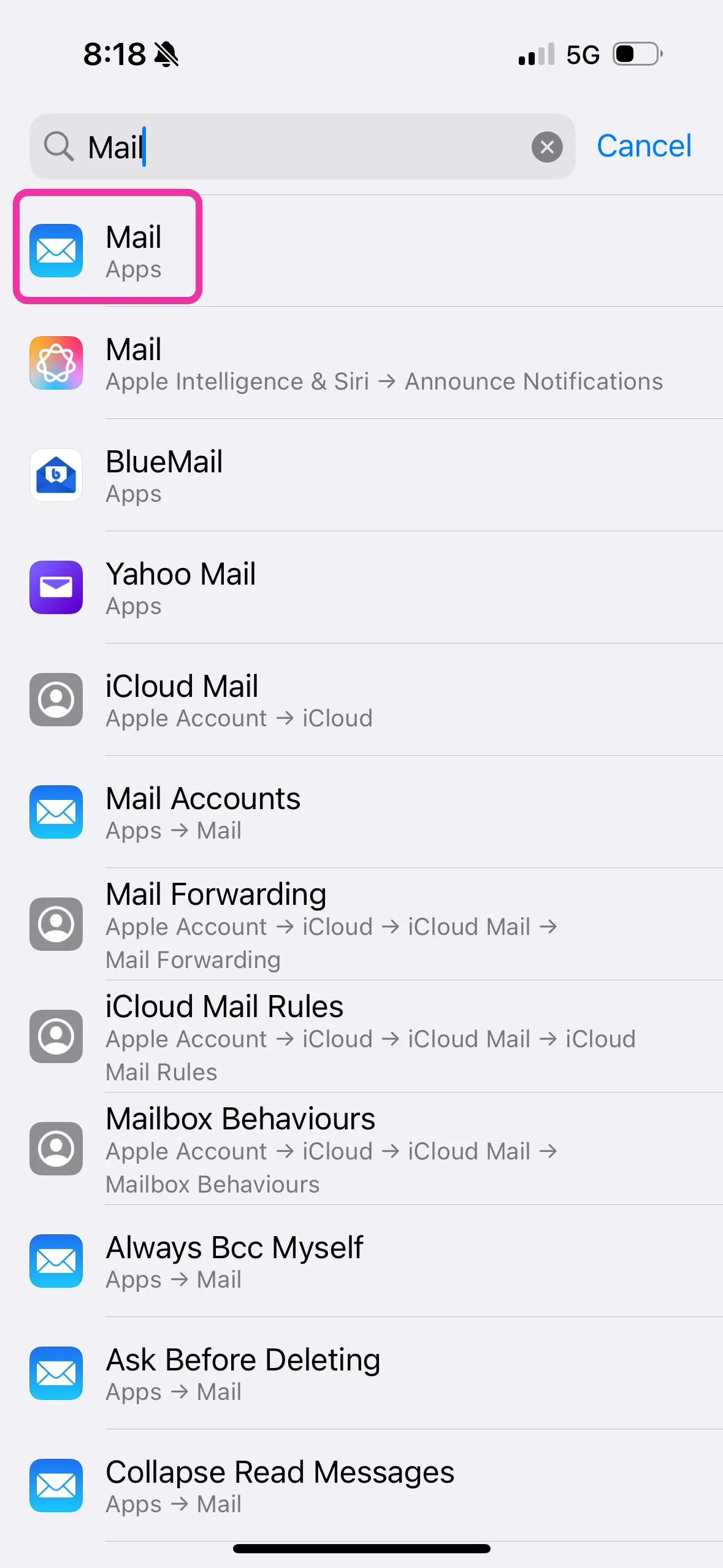 Mail settings step 1