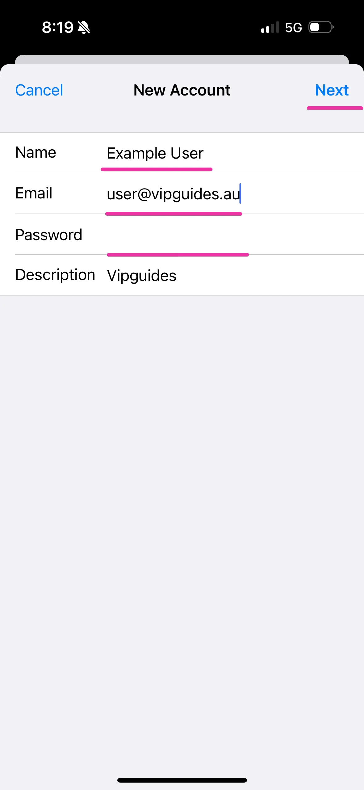 Mail account details