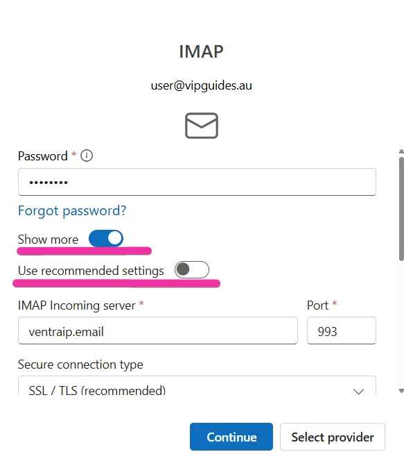 IMAP settings