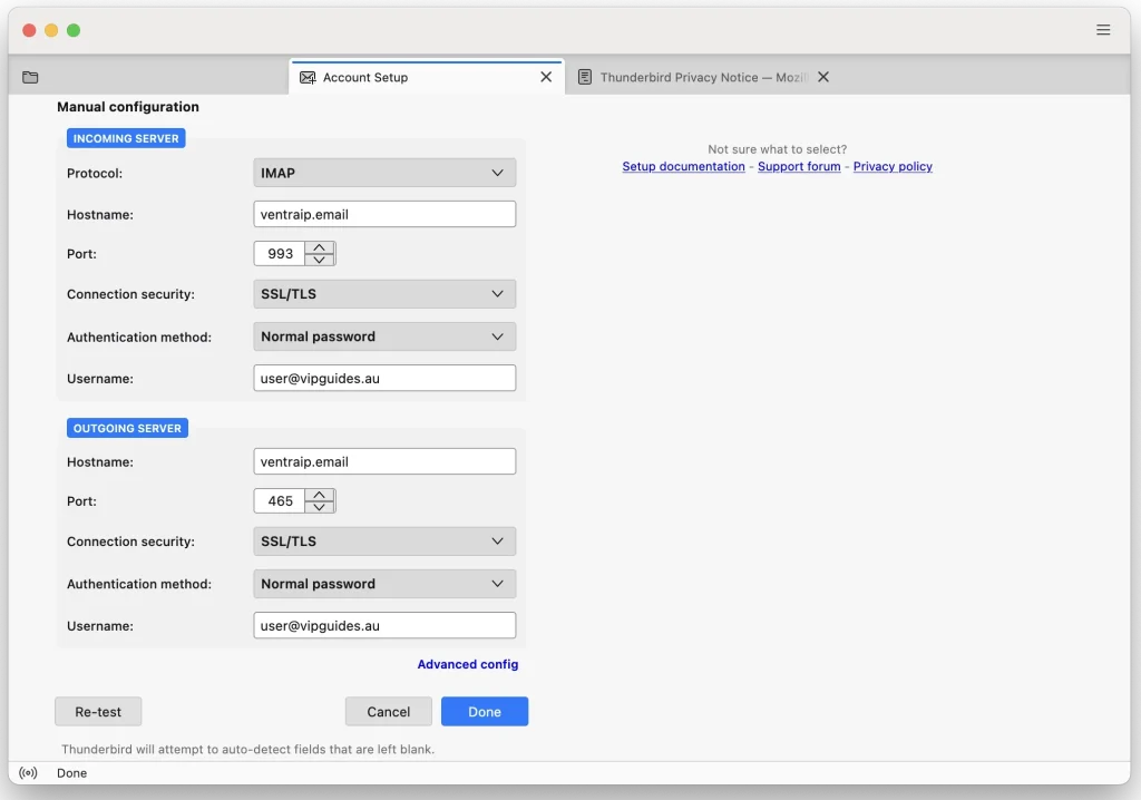 Thunderbird MacOS Email Setup 2