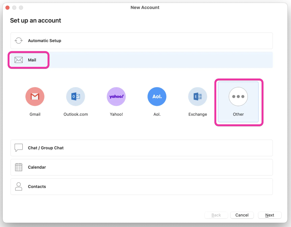 Choosing Manual Setup