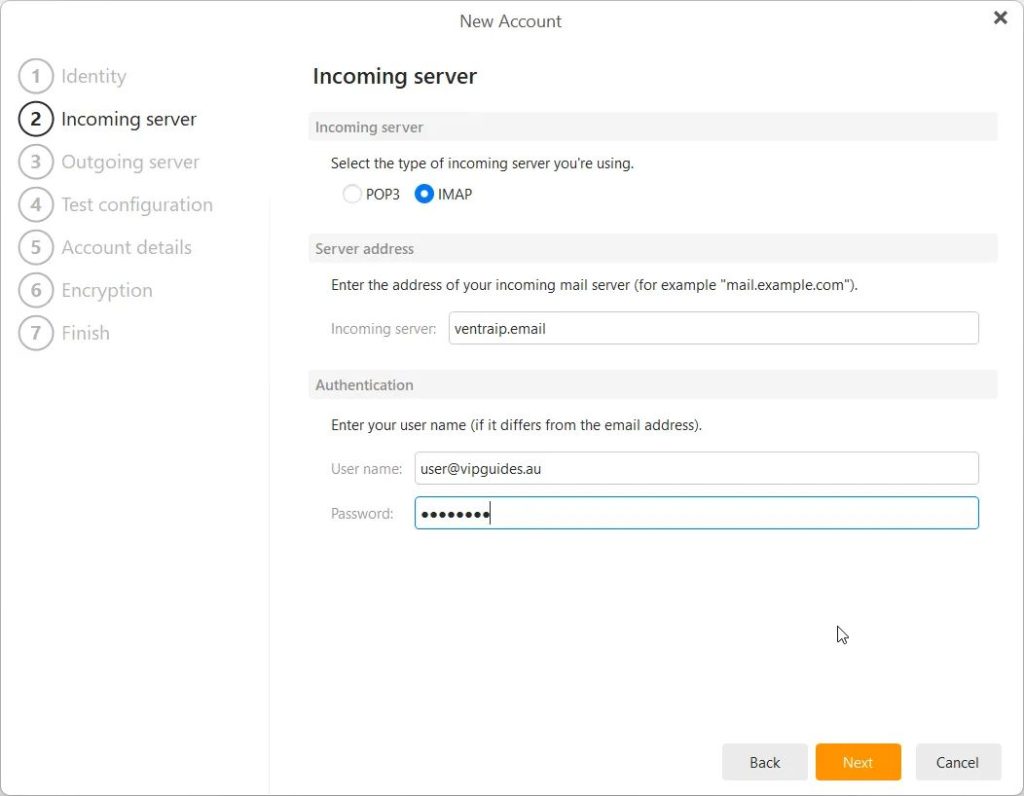 Entering incoming settings