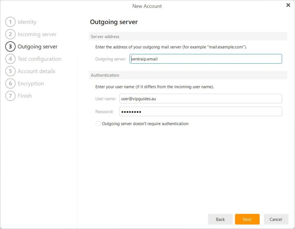 Entering outgoing settings