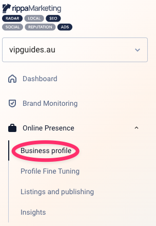 Navigating to Business profile