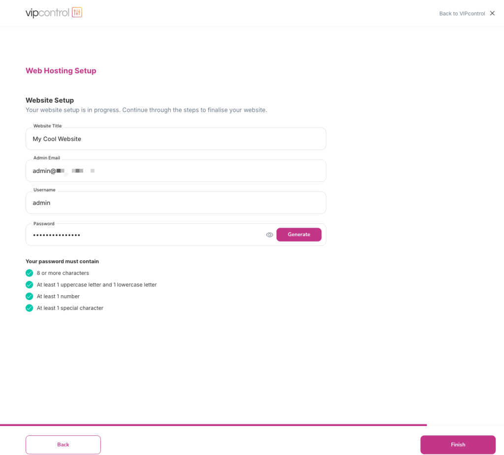 Fill in WordPress details
