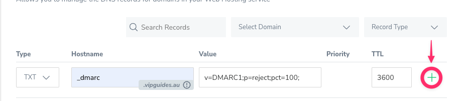 Add DMARC through VIPcontrol