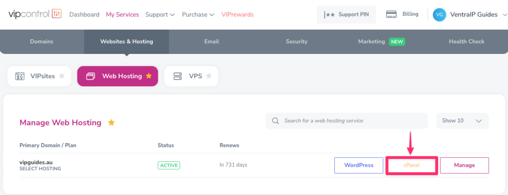 Logging into cPanel 1