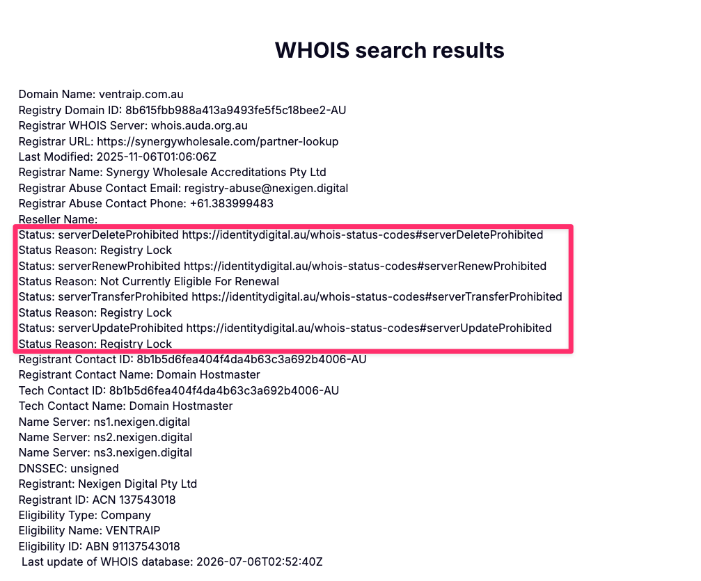 WHOIS result